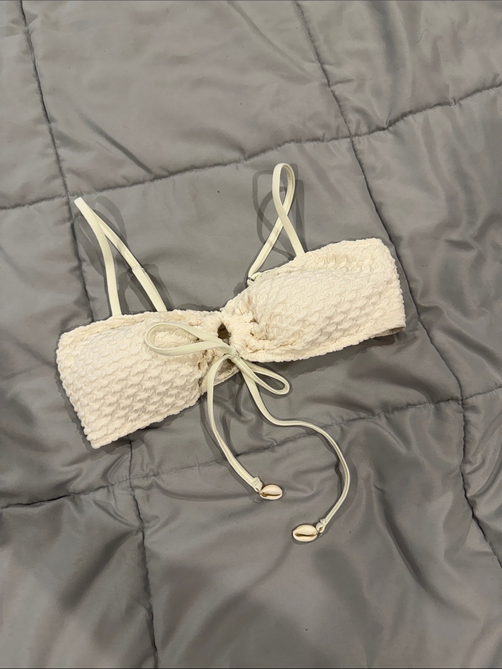SHEIN white textured bikini top